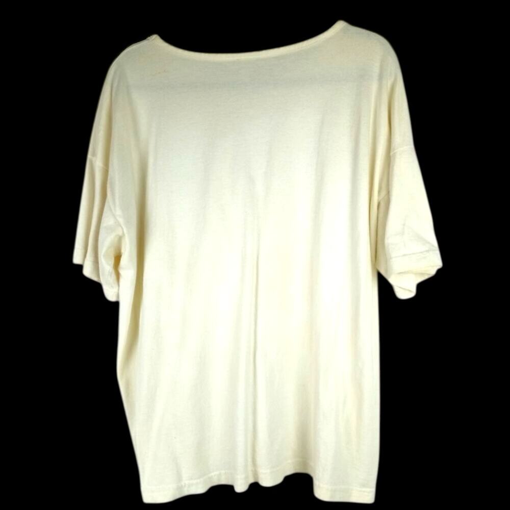 VINTAGE 90s Ecru Tee Embellished Lace Pearls Ribbon Roses XL Fairy Cottage Y2K - Picture 4 of 6